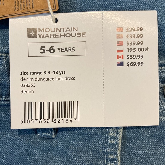 New with tags, Mountain Warehouse Denim Dungaree dress, size 5-6 years - Picture 4 of 4